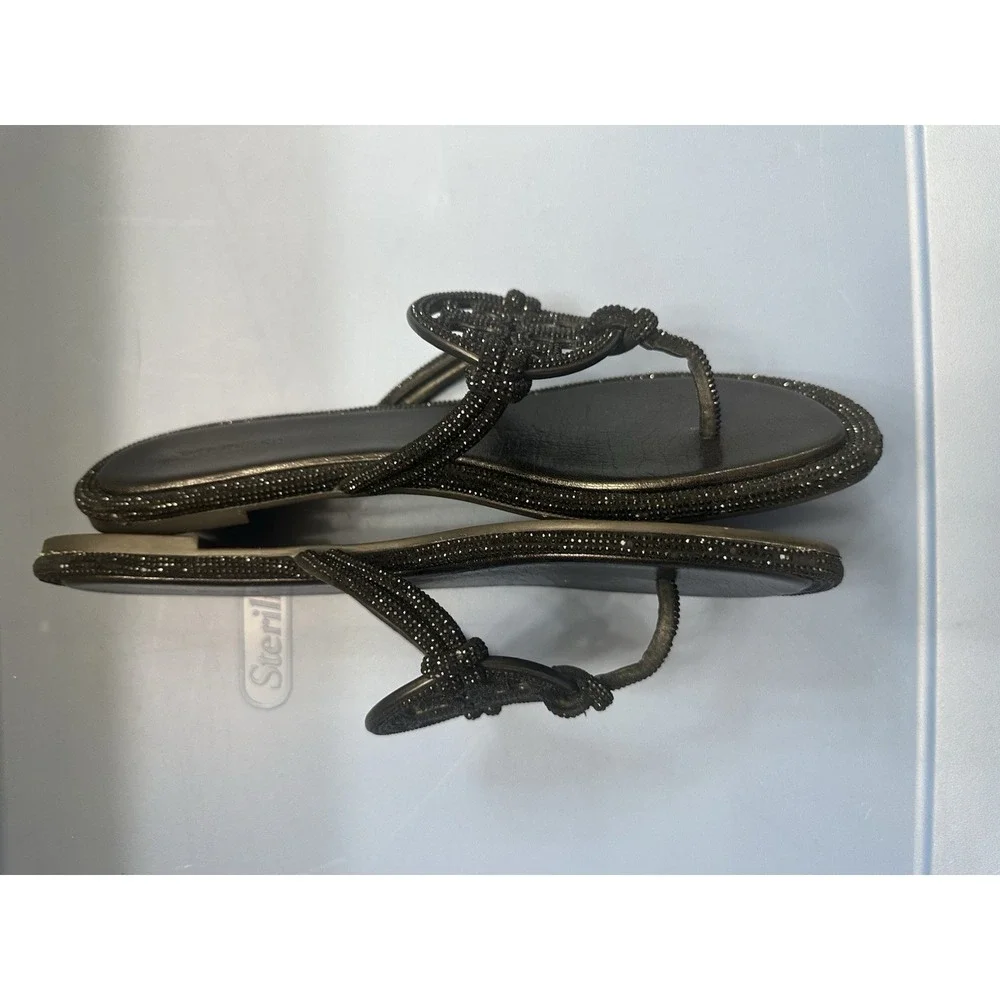 Tory Burch Women Size 9.5 Miller Knotted Pave Sandals Black Crystal Embellished